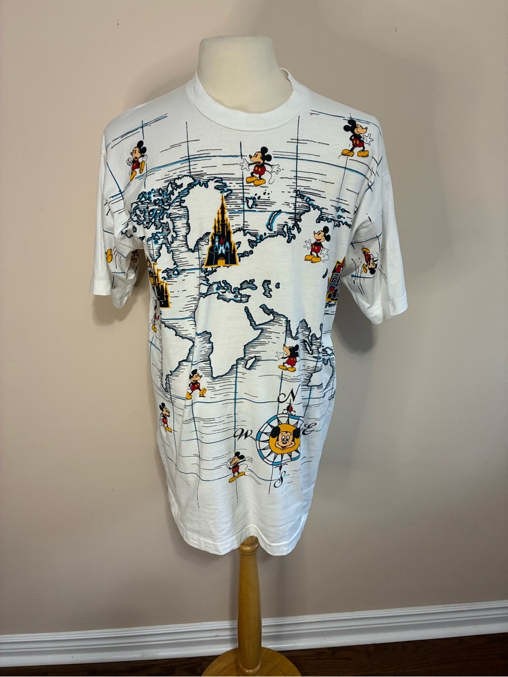 Disney White Mickey Mouse World Map All Over Print Graphic Tee